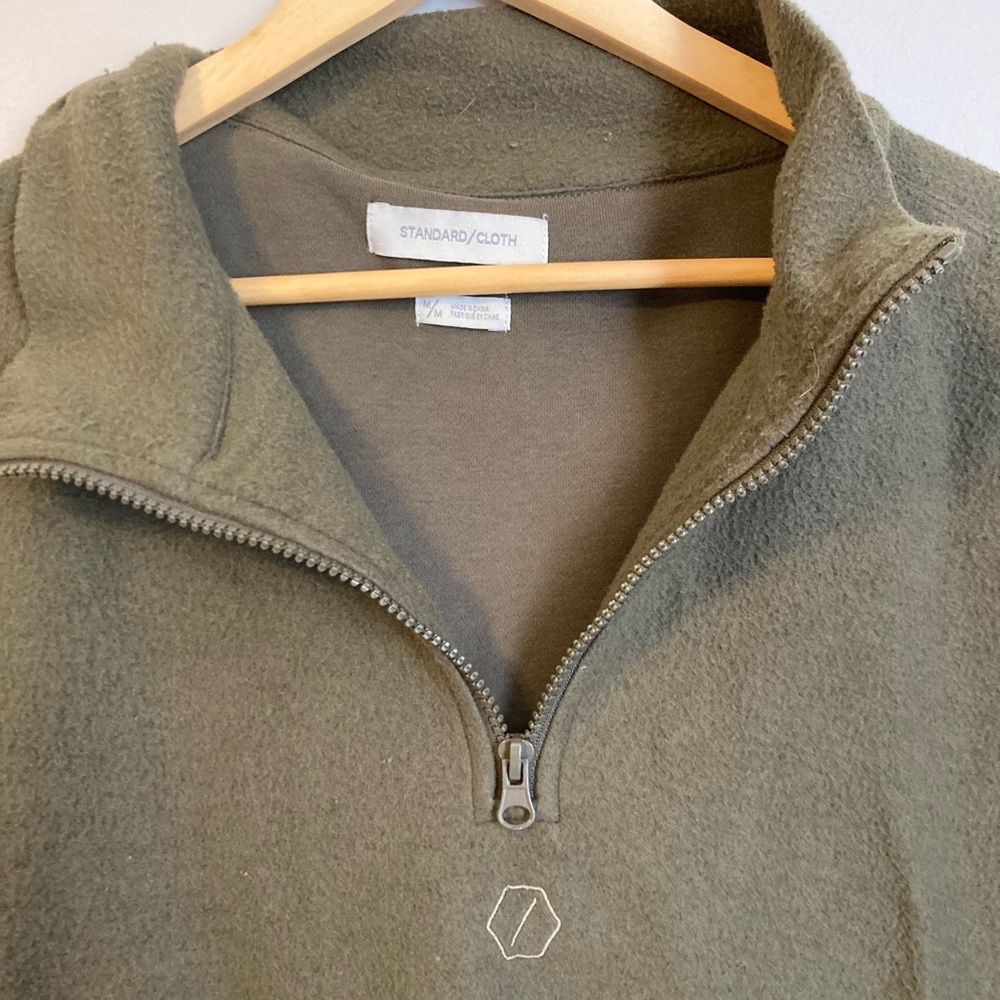 Standard Cloth olive green Oslo quarter zip fleece - Picture 5 of 7